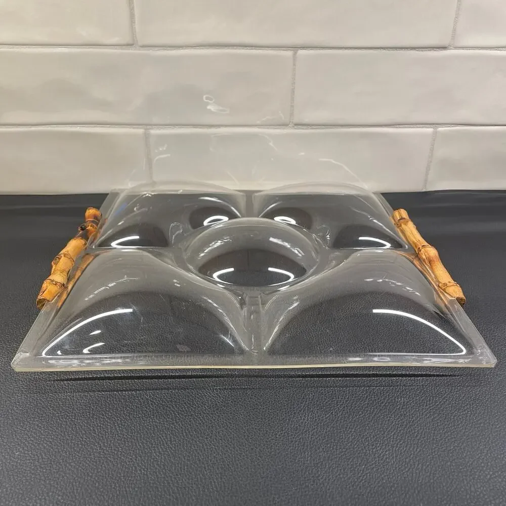 Vintage Bamboo and Acrylic Sectioned Serving Tray